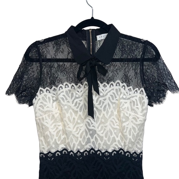 Sandro Rozen Short Sleeve Guipure Lace Mini Dress In Black/Ecru - Picture 7 of 15